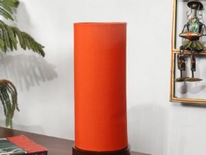 Orange Cotton Table lamp Office/Home/Gifting with Wood Brown Base (5x5x11) Inches -Orange