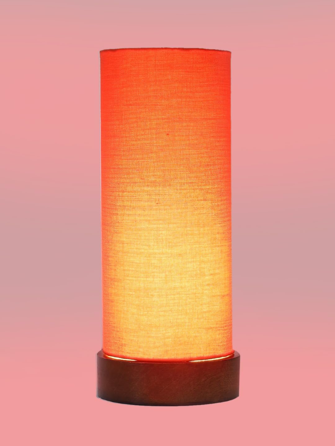 Orange Cotton Table lamp Office/Home/Gifting with Wood Brown Base (5x5x11) Inches -Orange