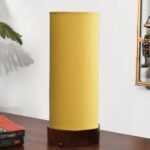 Yellow Cotton Table lamp Office/Home/Gifting with Wood Brown Base (5x5x11) Inches -Yellow