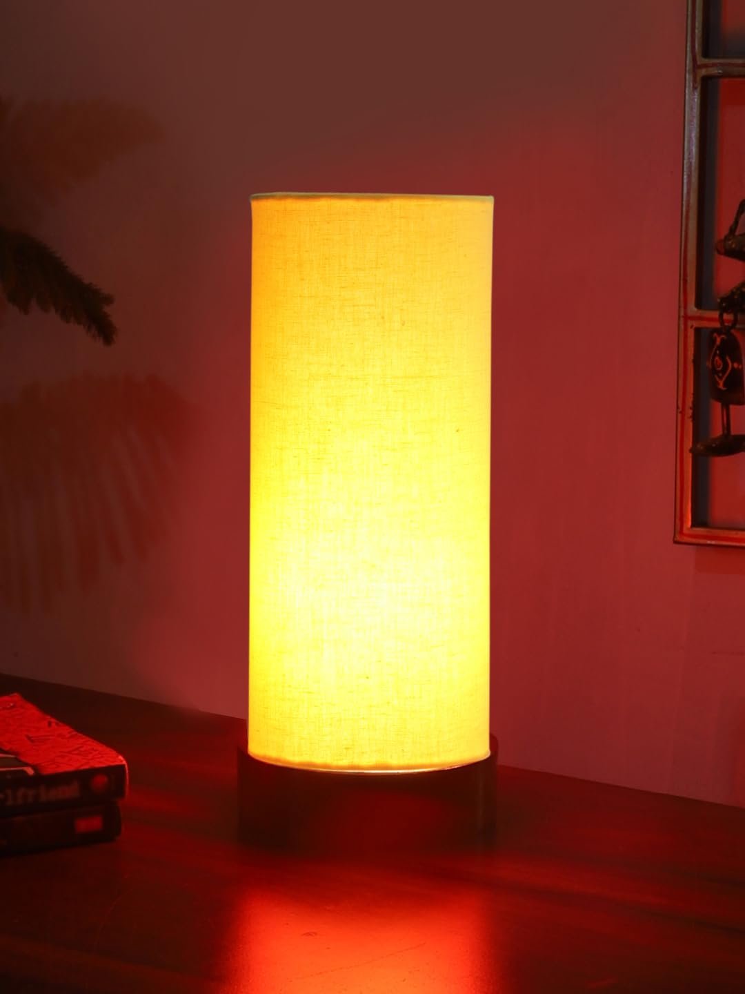 Yellow Cotton Table lamp Office/Home/Gifting with Wood Brown Base (5x5x11) Inches -Yellow