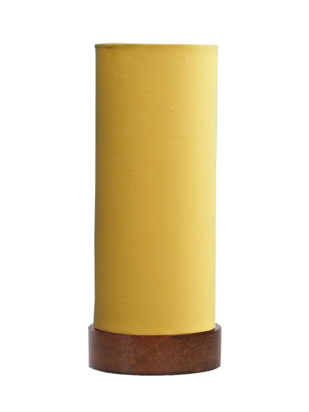 Yellow Cotton Table lamp Office/Home/Gifting with Wood Brown Base (5x5x11) Inches -Yellow