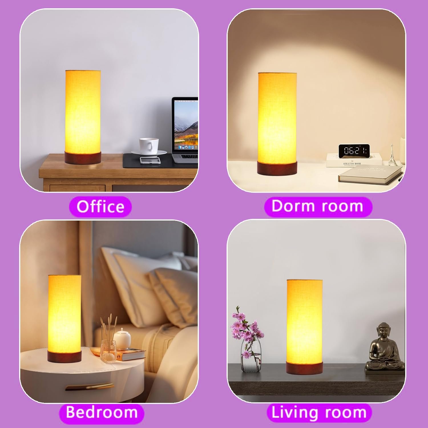 Yellow Cotton Table lamp Office/Home/Gifting with Wood Brown Base (5x5x11) Inches -Yellow