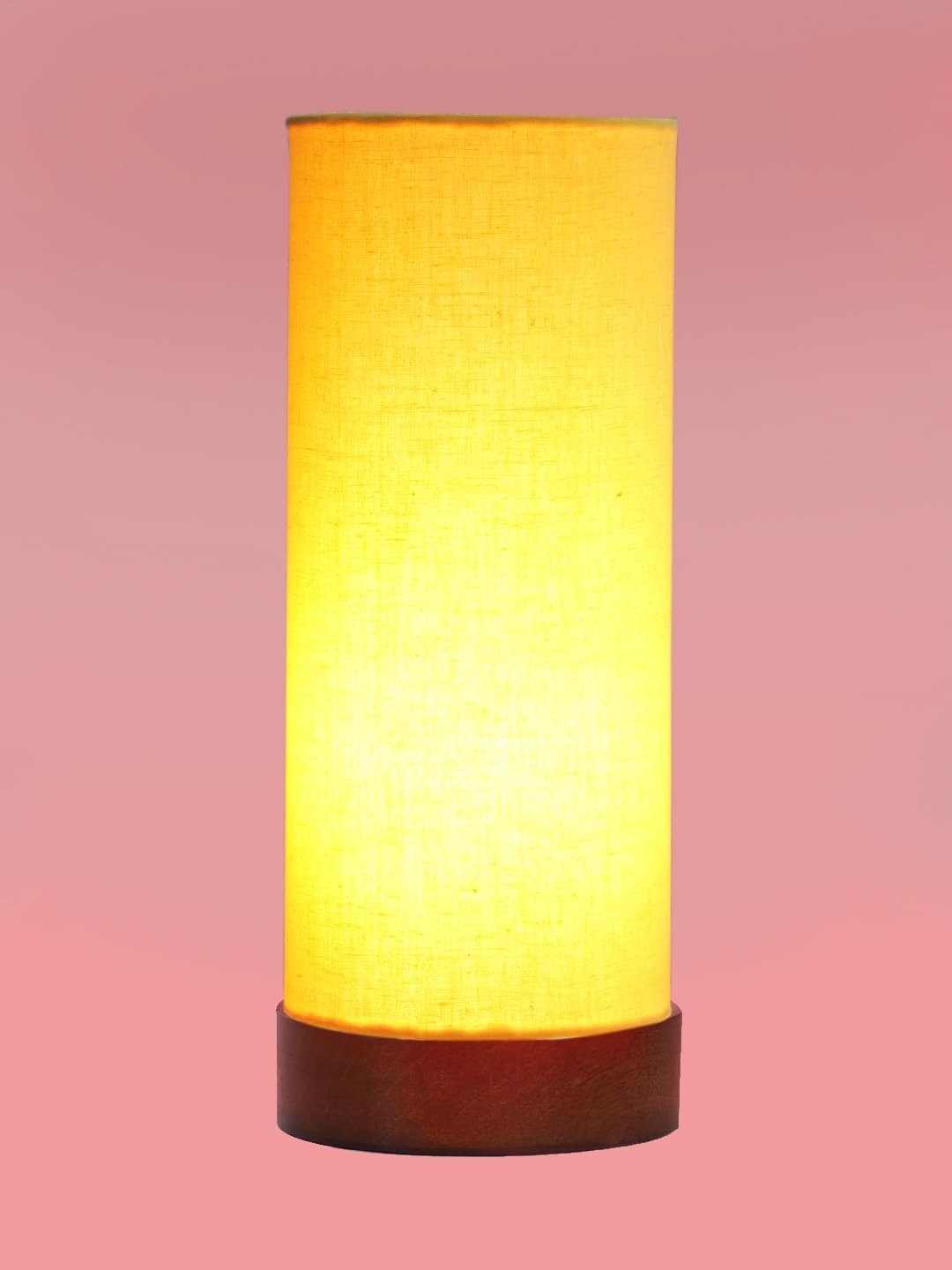 Yellow Cotton Table lamp Office/Home/Gifting with Wood Brown Base (5x5x11) Inches -Yellow