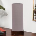 Grey Cotton Table lamp Office/Home/Gifting with Wood Brown Base (5x5x11) Inches -Grey