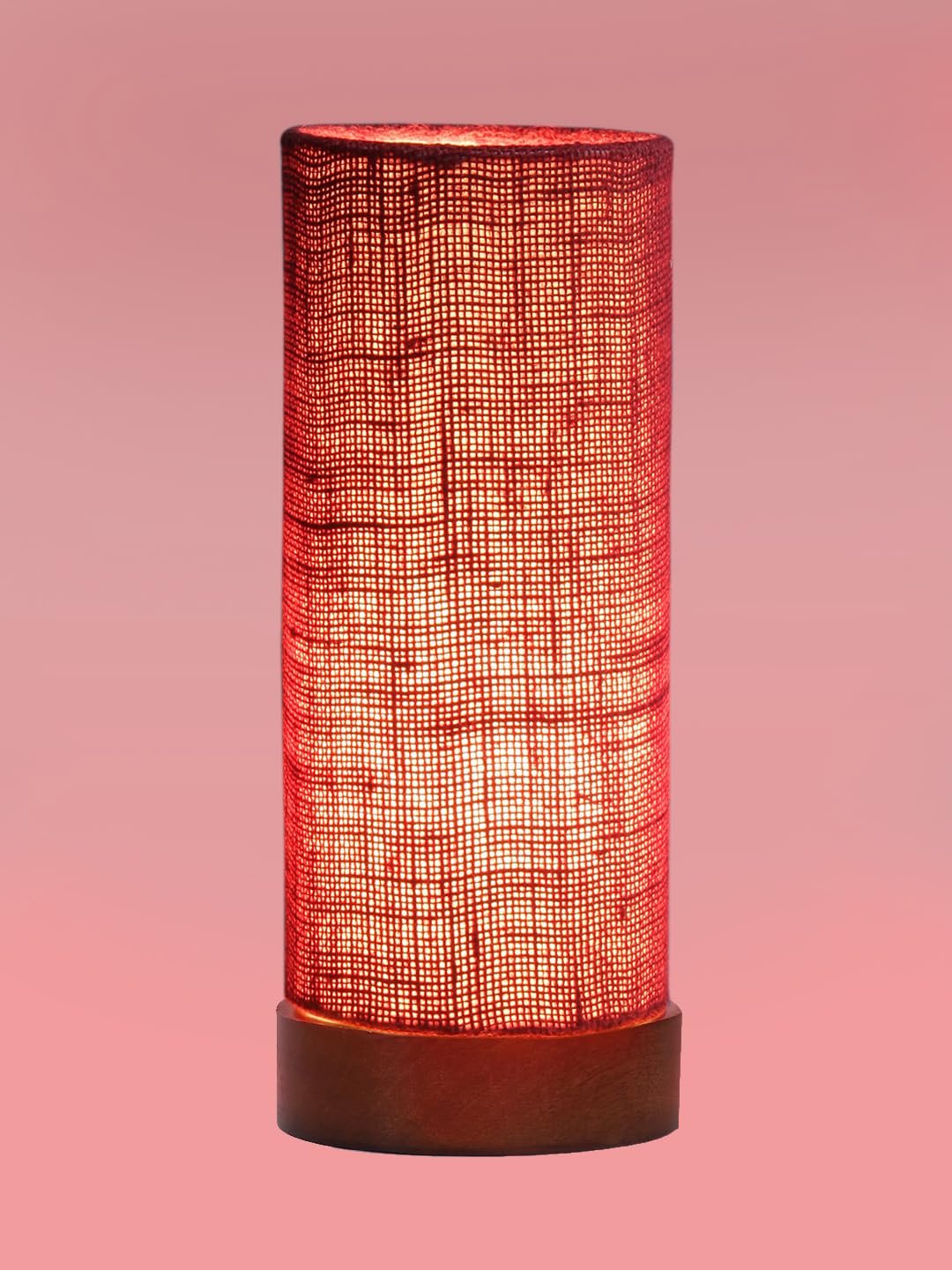 Maroon Jute Table lamp Office/Home/Gifting with Wood Brown Base (5x5x11) Inches -Maroon