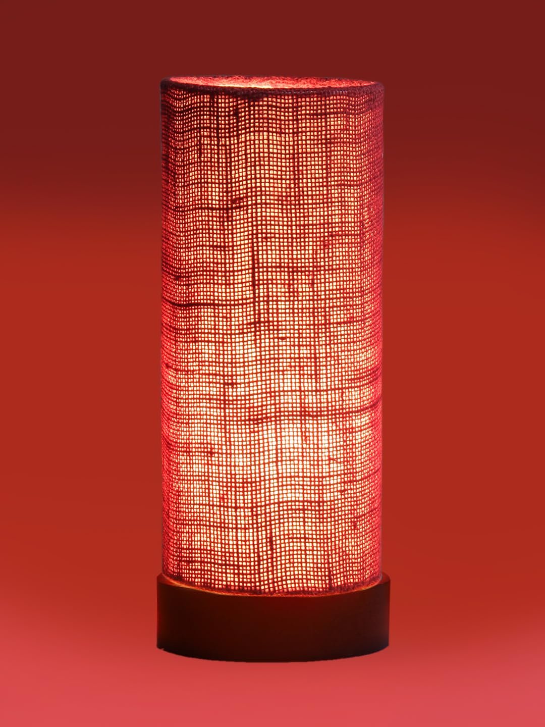 Maroon Jute Table lamp Office/Home/Gifting with Wood Brown Base (5x5x11) Inches -Maroon