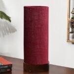 Maroon Jute Table lamp Office/Home/Gifting with Wood Brown Base (5x5x11) Inches -Maroon