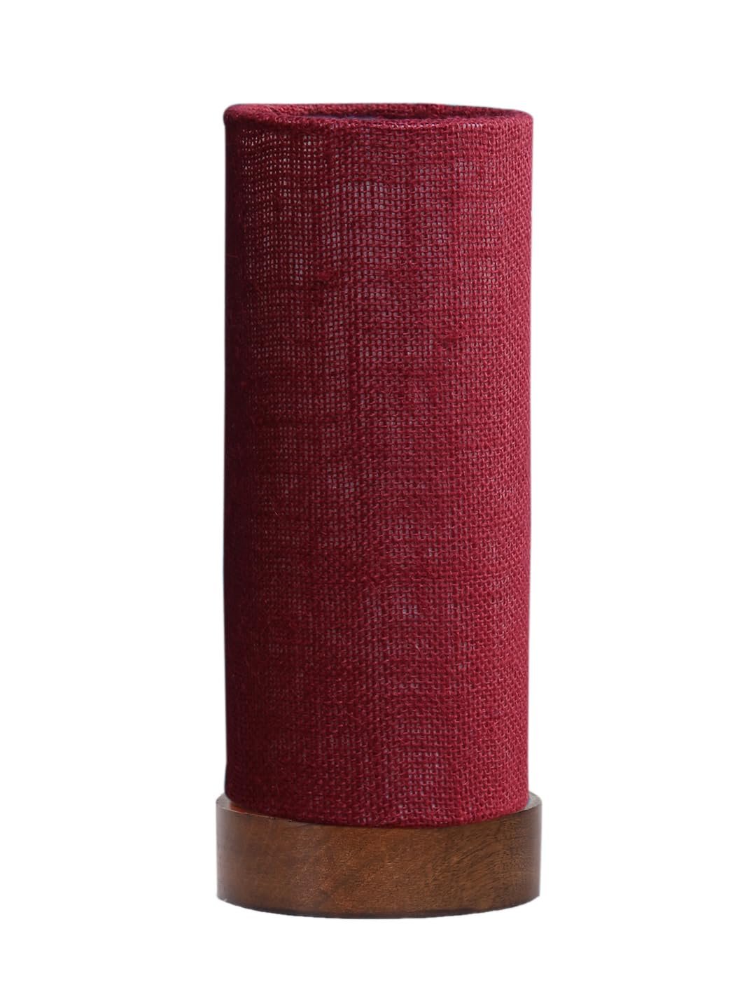 Maroon Jute Table lamp Office/Home/Gifting with Wood Brown Base (5x5x11) Inches -Maroon