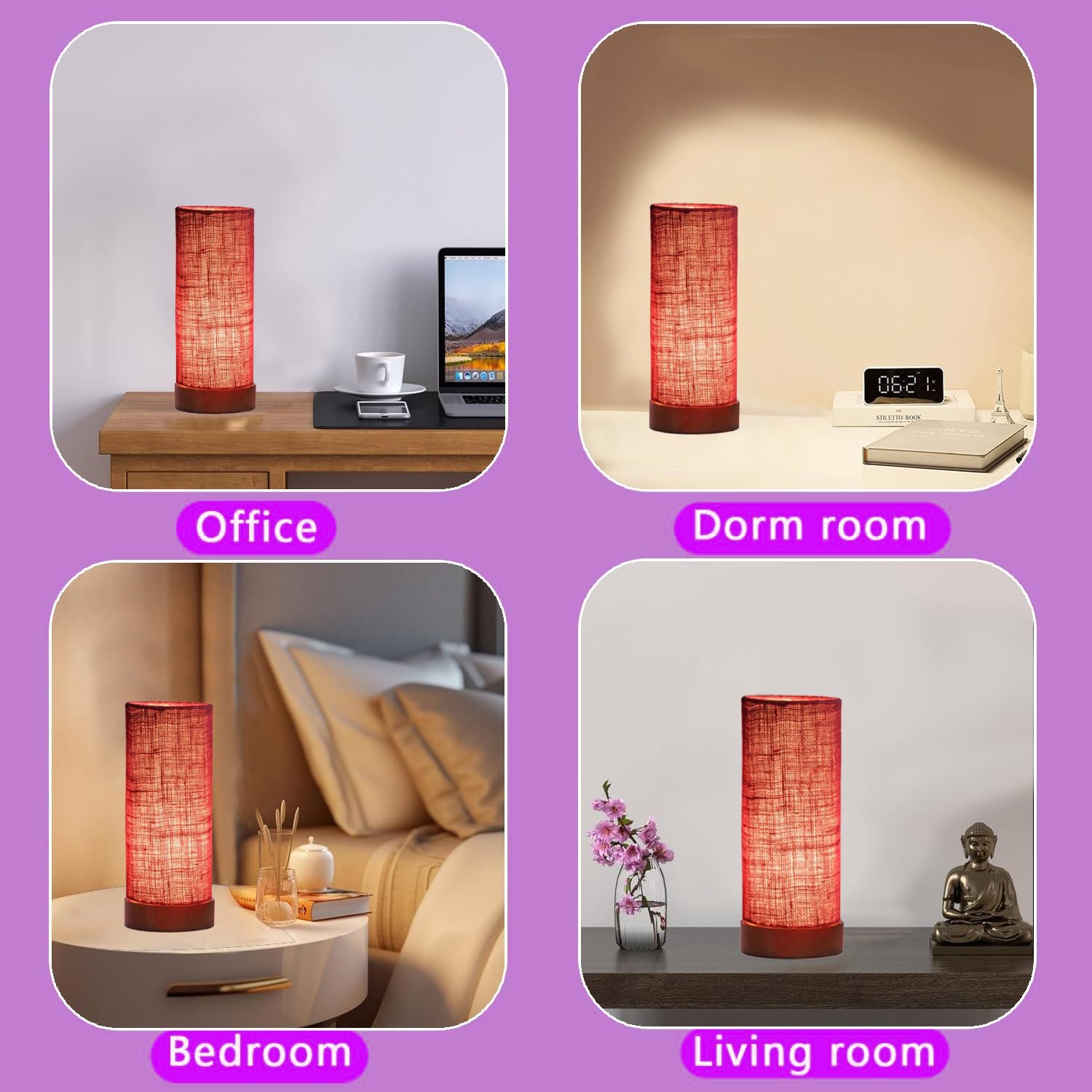 Maroon Jute Table lamp Office/Home/Gifting with Wood Brown Base (5x5x11) Inches -Maroon