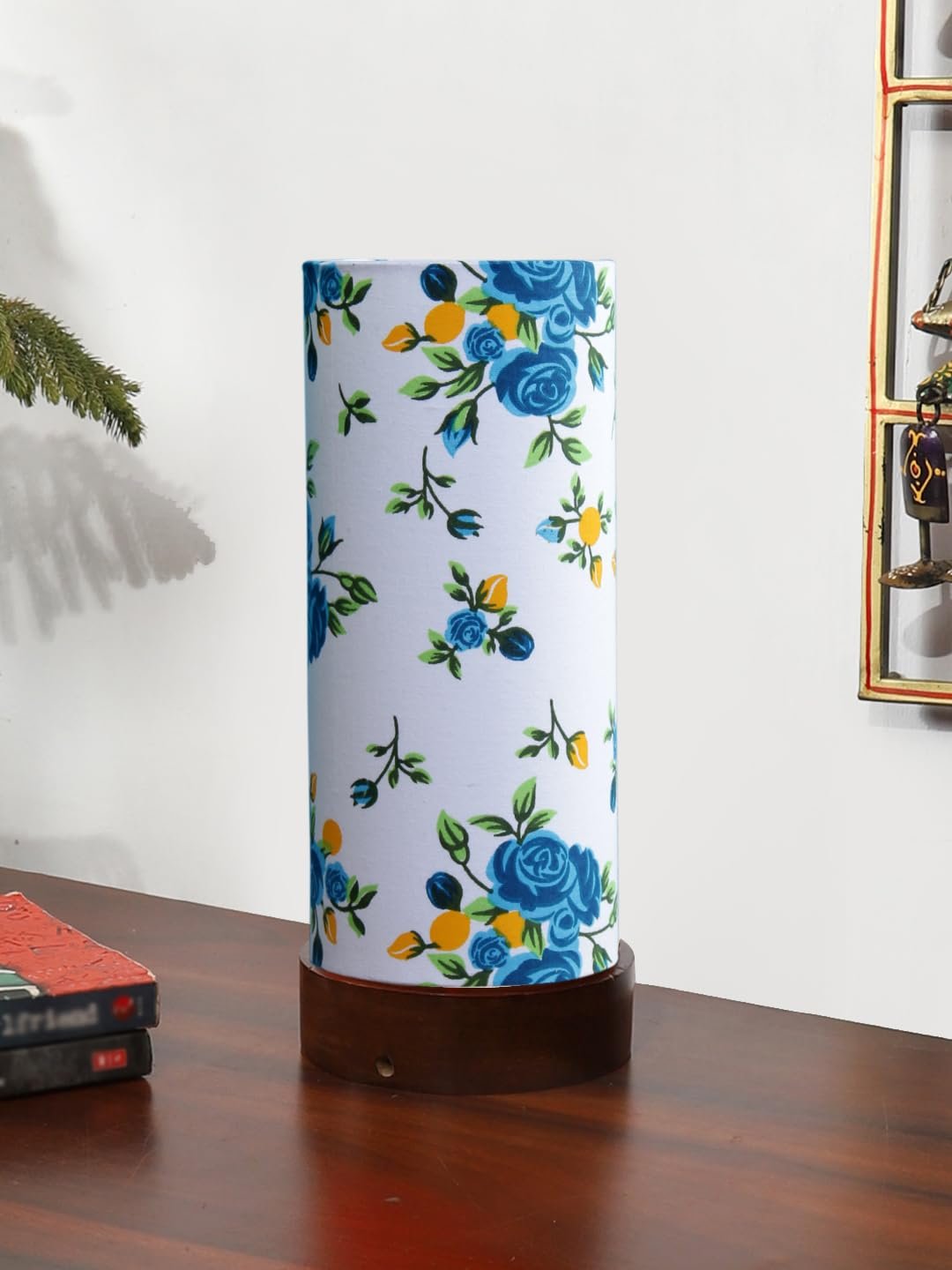 Multicolor Cotton Table lamp Office/Home/Gifting with Wood Brown Base (5x5x11) Inches -D-Multicolor