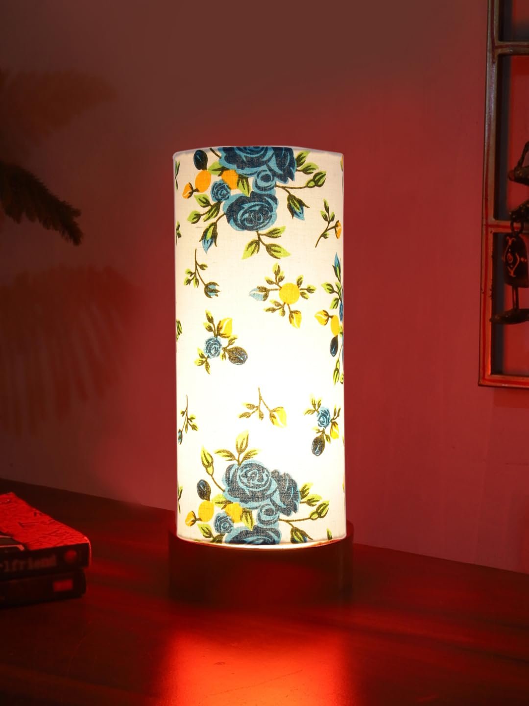 Multicolor Cotton Table lamp Office/Home/Gifting with Wood Brown Base (5x5x11) Inches -D-Multicolor