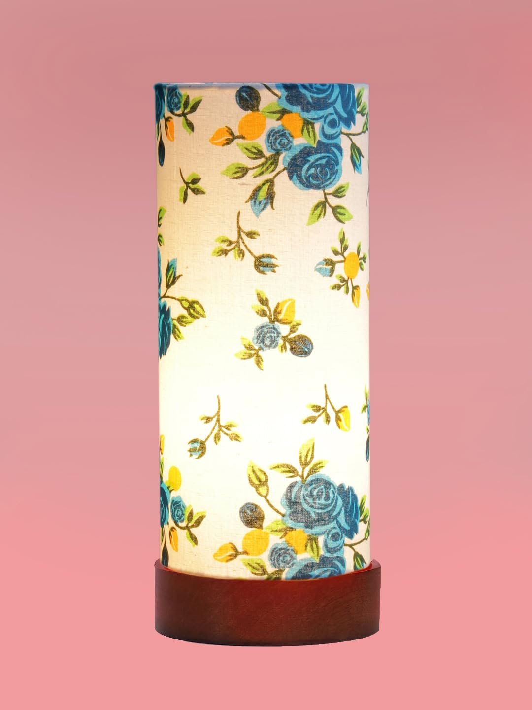 Multicolor Cotton Table lamp Office/Home/Gifting with Wood Brown Base (5x5x11) Inches -D-Multicolor