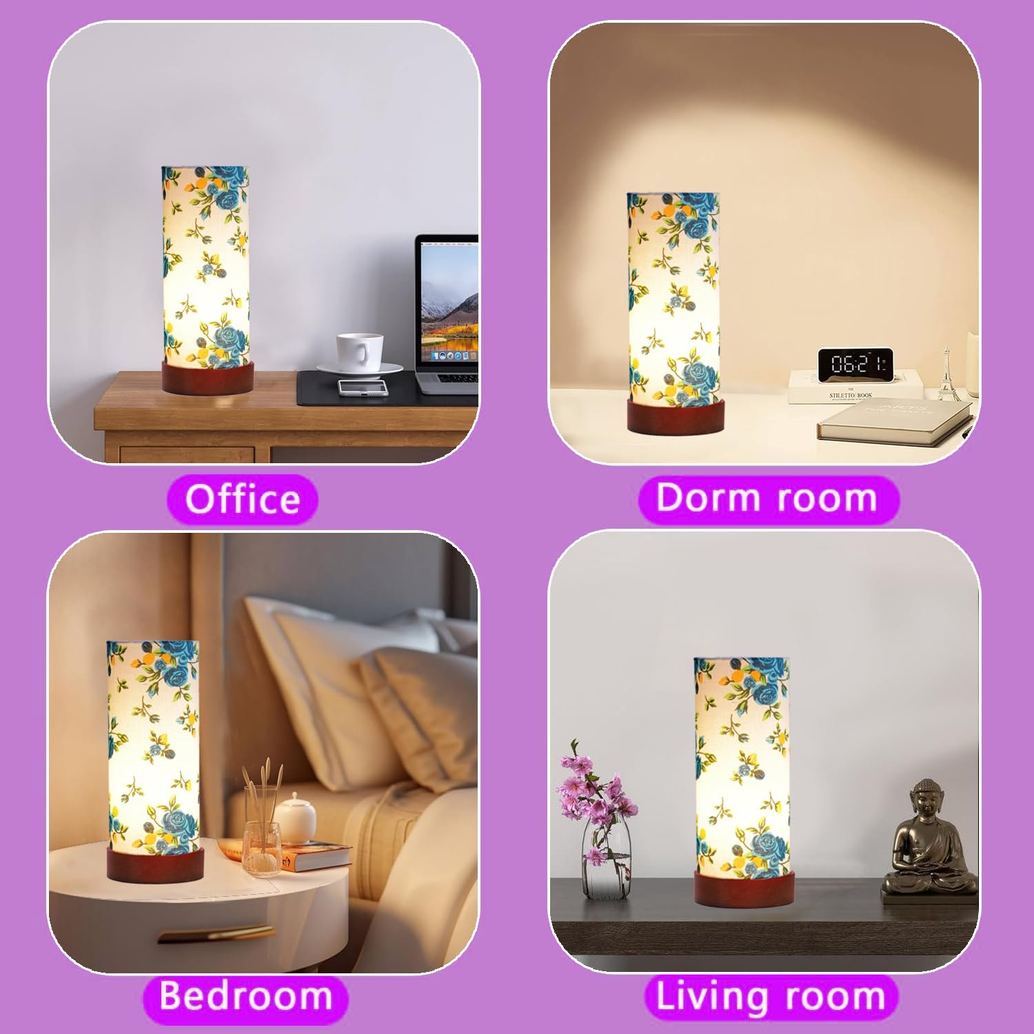 Multicolor Cotton Table lamp Office/Home/Gifting with Wood Brown Base (5x5x11) Inches -D-Multicolor