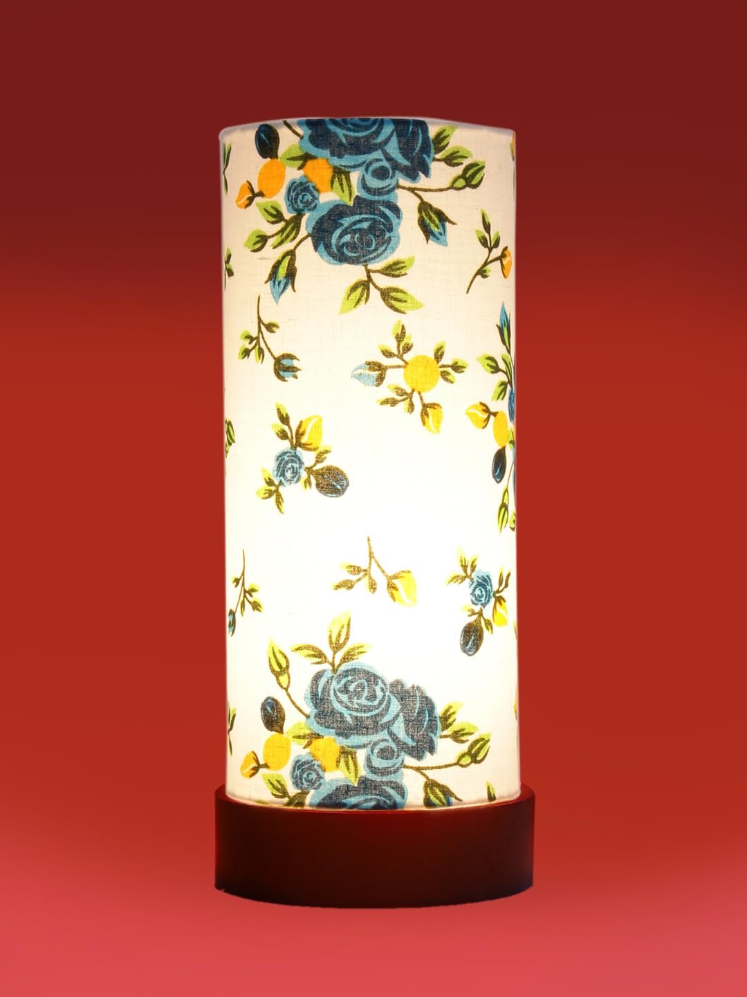 Multicolor Cotton Table lamp Office/Home/Gifting with Wood Brown Base (5x5x11) Inches -D-Multicolor