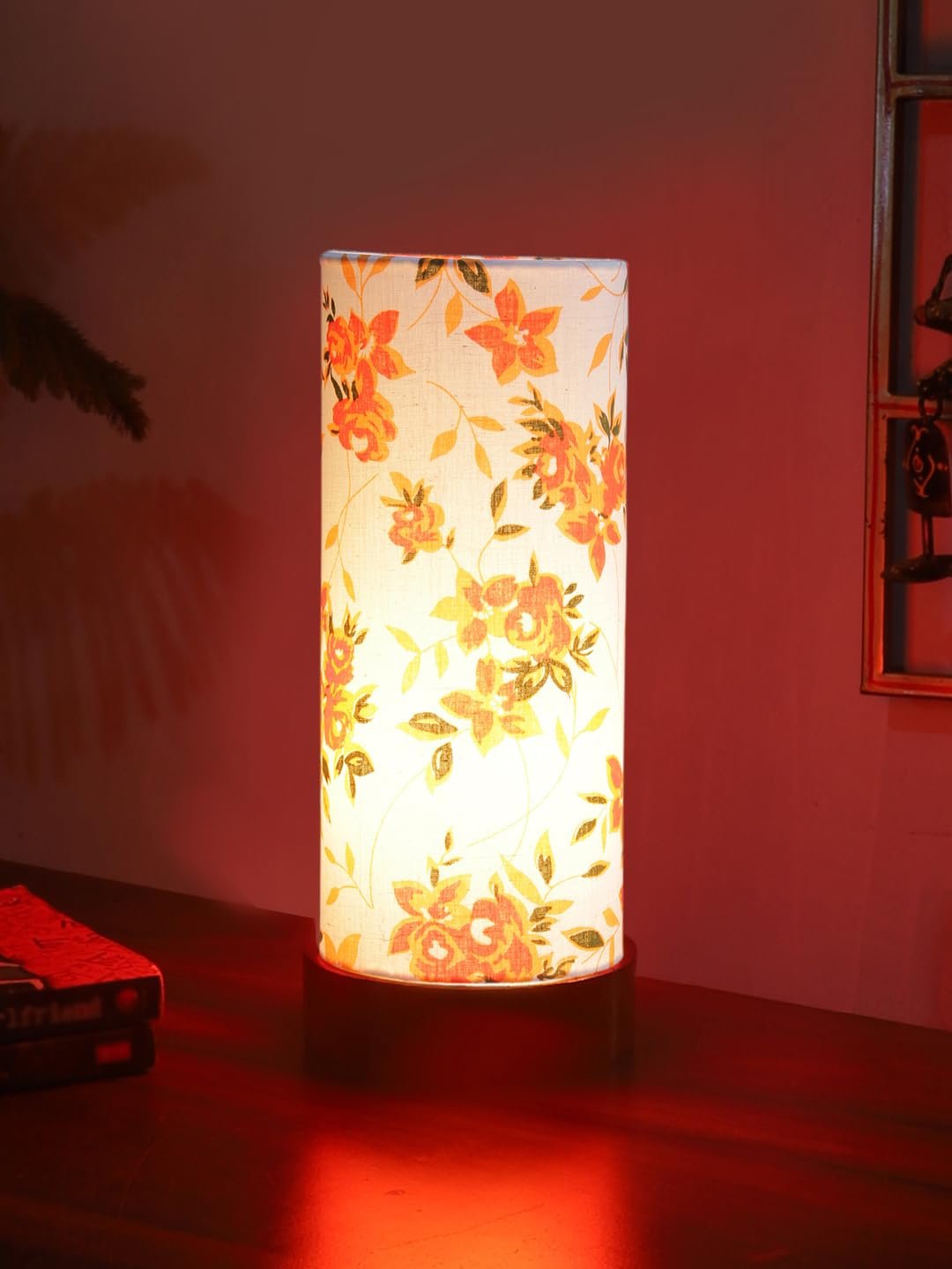 Multicolor Cotton Table lamp Office/Home/Gifting with Wood Brown Base (5x5x11) Inches -E-Multicolor