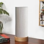 Off-White Cotton Table lamp Office/Home/Gifting with Wood Natural Base (5x5x11) Inches -Off-White