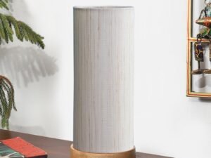 Off-White Cotton Table lamp Office/Home/Gifting with Wood Natural Base (5x5x11) Inches -Off-White