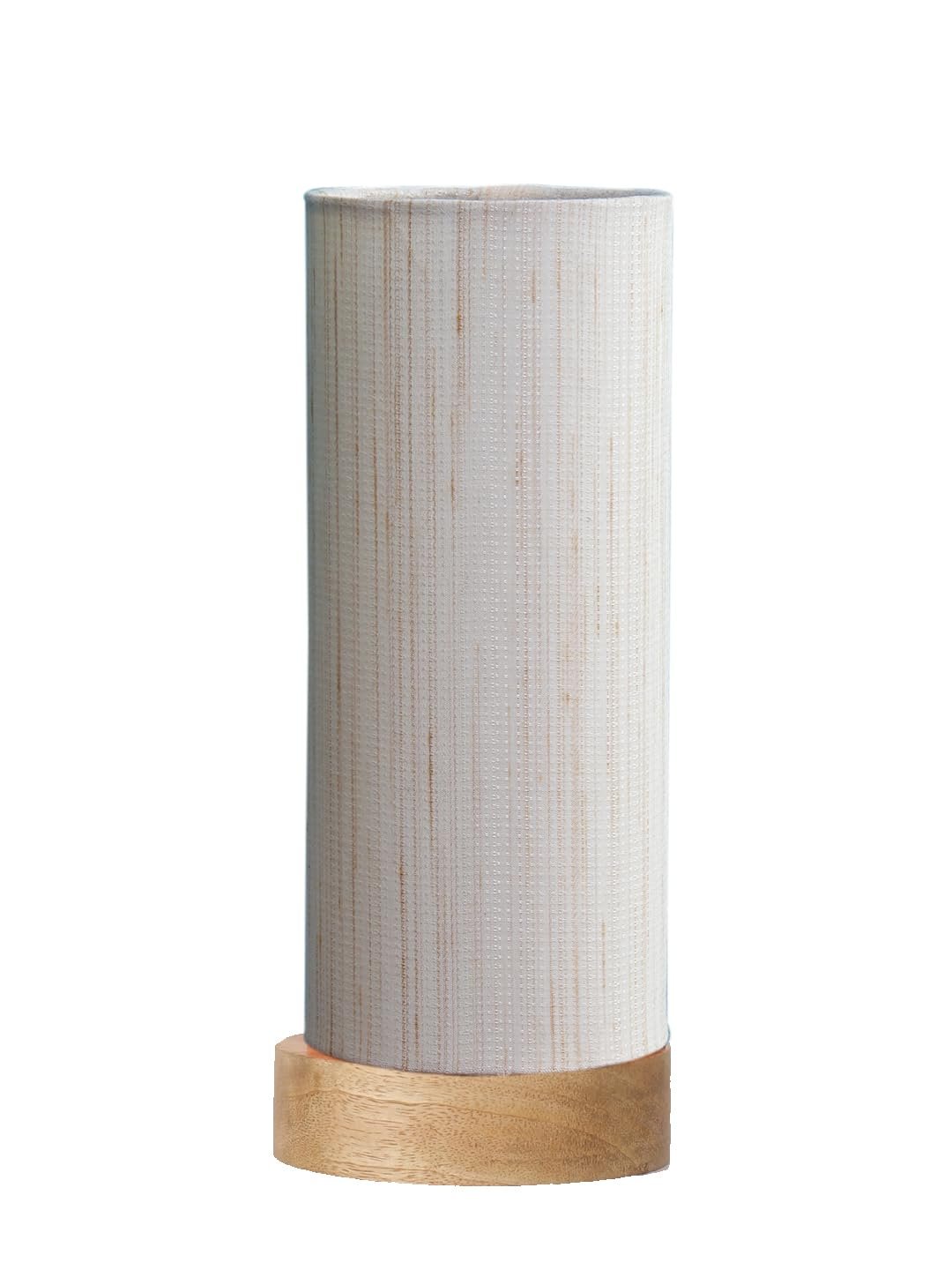 Off-White Cotton Table lamp Office/Home/Gifting with Wood Natural Base (5x5x11) Inches -Off-White