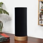 Black Cotton Table lamp Office/Home/Gifting with Wood Natural Base (5x5x11) Inches -Black