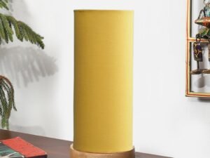Yellow Cotton Table lamp Office/Home/Gifting with Wood Natural Base (5x5x11) Inches -Yellow