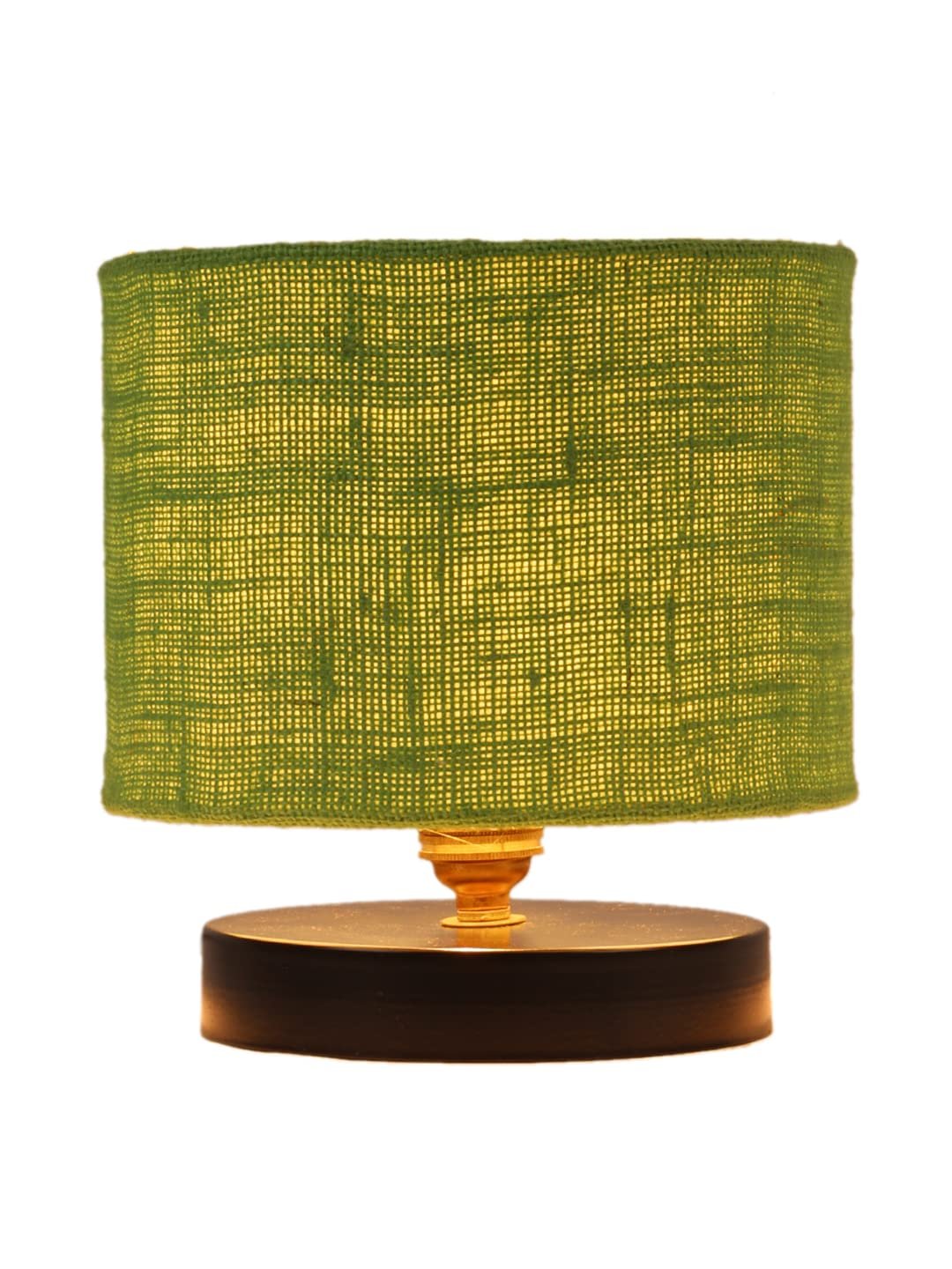 Green Jute Shade Lamp with Black Wood Base for Decoration/Office/Home/Gifting/Study for Office/Home/Gifting -(7x7x7) Inches -
