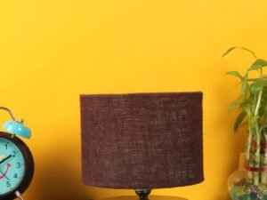 Brown Jute Shade Lamp with Black Wood Base for Decoration/Office/Home/Gifting/Study for Office/Home/Gifting -(7x7x7) Inches -