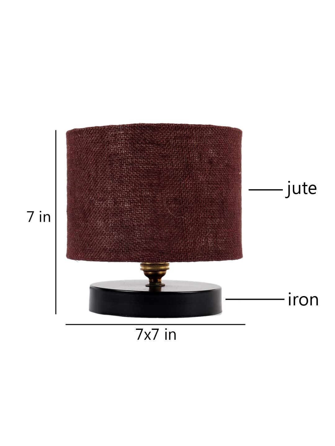 Brown Jute Shade Lamp with Black Wood Base for Decoration/Office/Home/Gifting/Study for Office/Home/Gifting -(7x7x7) Inches -