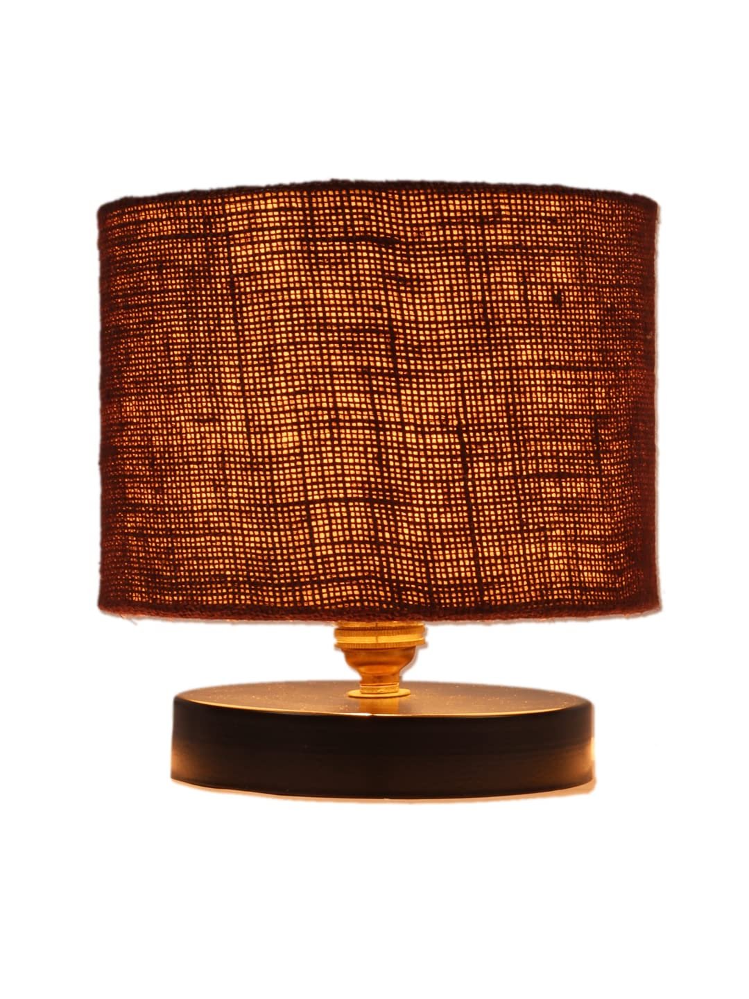 Brown Jute Shade Lamp with Black Wood Base for Decoration/Office/Home/Gifting/Study for Office/Home/Gifting -(7x7x7) Inches -