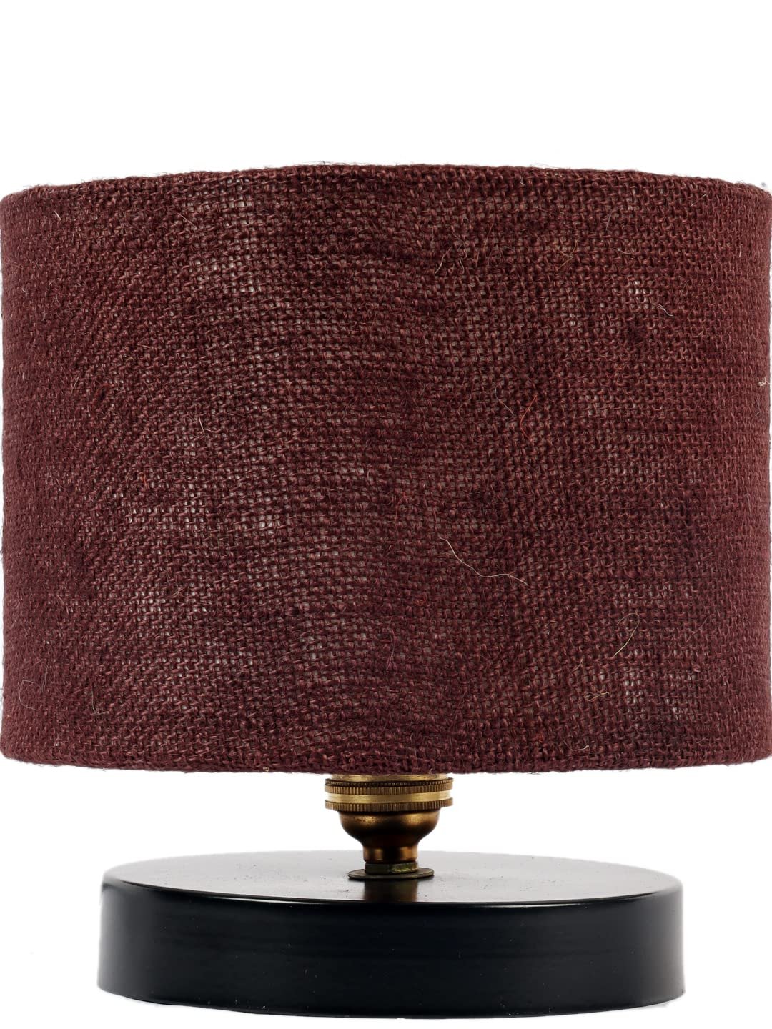 Brown Jute Shade Lamp with Black Wood Base for Decoration/Office/Home/Gifting/Study for Office/Home/Gifting -(7x7x7) Inches -