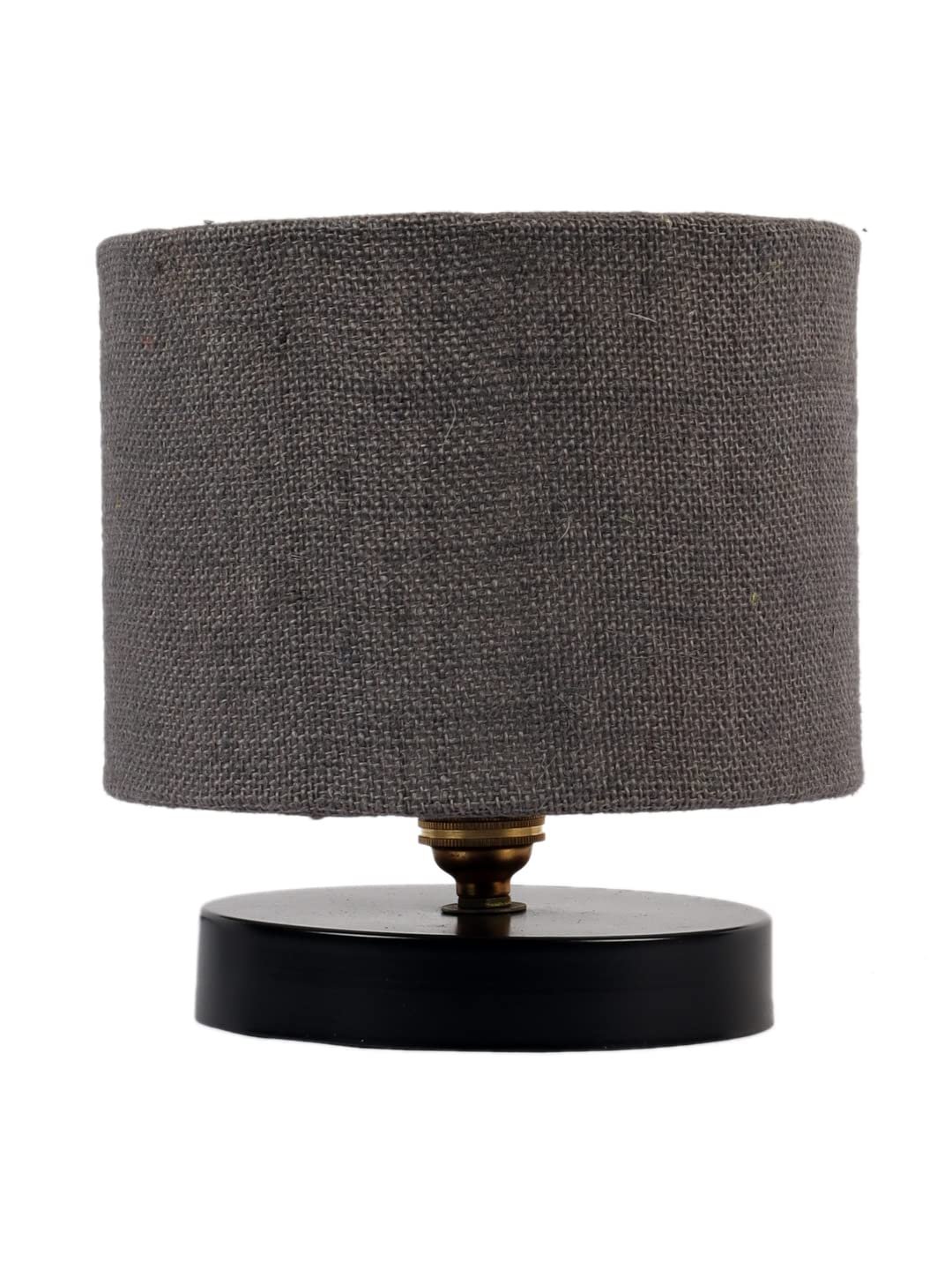 Grey Jute Shade Lamp with Black Wood Base for Decoration/Office/Home/Gifting/Study for Office/Home/Gifting -(7x7x7) Inches -