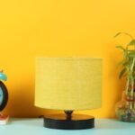 Yellow Jute Shade Lamp with Black Wood Base for Decoration/Office/Home/Gifting/Study for Office/Home/Gifting -(7x7x7) Inches –