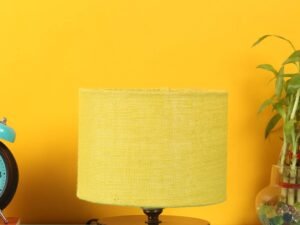 Yellow Jute Shade Lamp with Black Wood Base for Decoration/Office/Home/Gifting/Study for Office/Home/Gifting -(7x7x7) Inches -