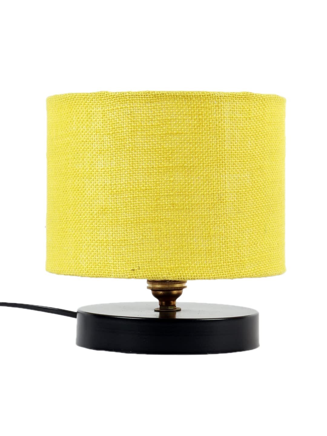 Yellow Jute Shade Lamp with Black Wood Base for Decoration/Office/Home/Gifting/Study for Office/Home/Gifting -(7x7x7) Inches -