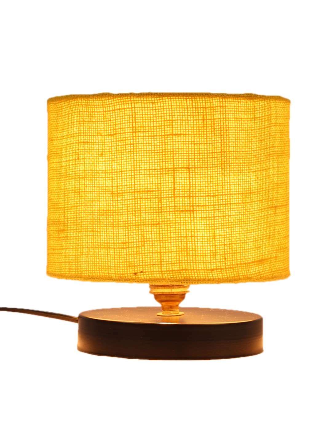 Yellow Jute Shade Lamp with Black Wood Base for Decoration/Office/Home/Gifting/Study for Office/Home/Gifting -(7x7x7) Inches -