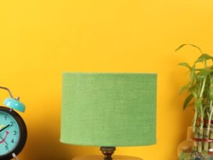 Green Jute Shade Lamp with Natural Wood Base for Decoration/Office/Home/Gifting/Study for Office/Home/Gifting -(7x7x7) Inches -