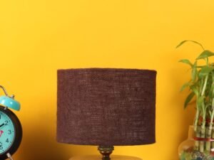 Brown Jute Shade Lamp with Natural Wood Base for Decoration/Office/Home/Gifting/Study for Office/Home/Gifting -(7x7x7) Inches -