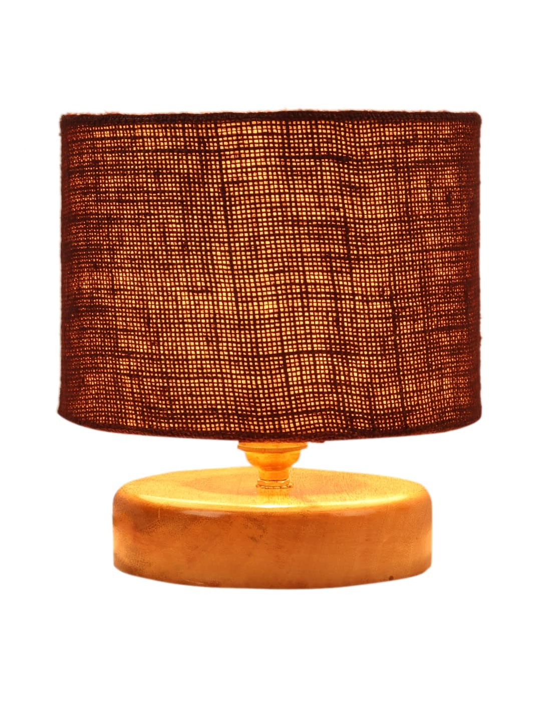 Brown Jute Shade Lamp with Natural Wood Base for Decoration/Office/Home/Gifting/Study for Office/Home/Gifting -(7x7x7) Inches -