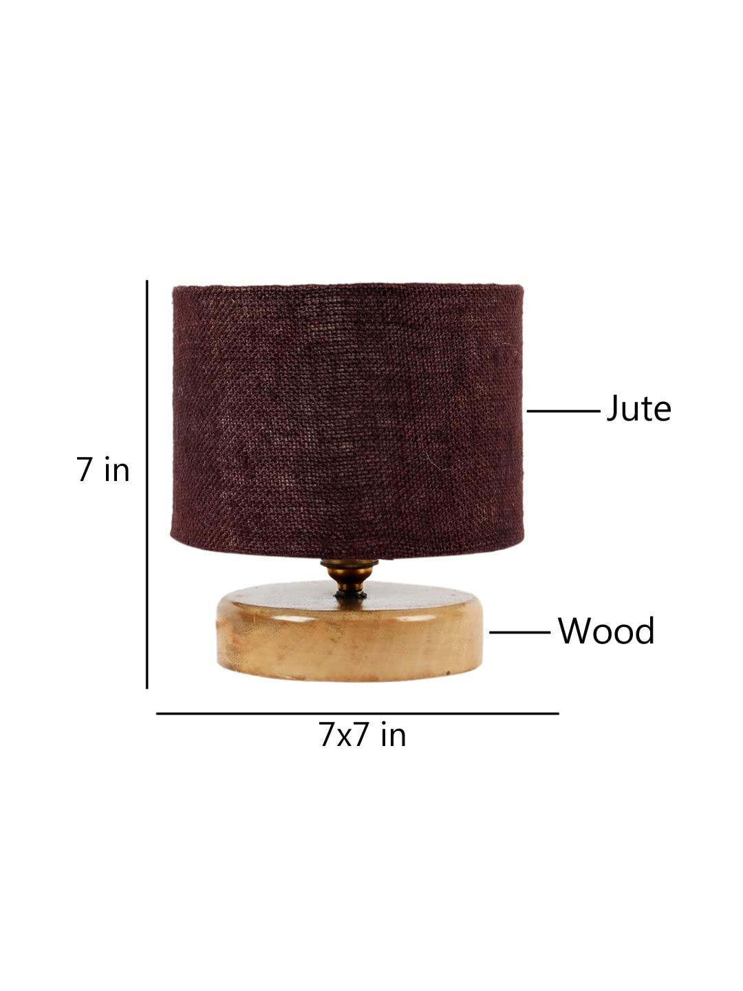 Brown Jute Shade Lamp with Natural Wood Base for Decoration/Office/Home/Gifting/Study for Office/Home/Gifting -(7x7x7) Inches -