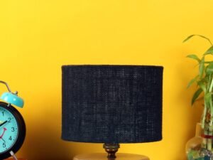 Black Jute Shade Lamp with Natural Wood Base for Decoration/Office/Home/Gifting/Study for Office/Home/Gifting -(7x7x7) Inches -