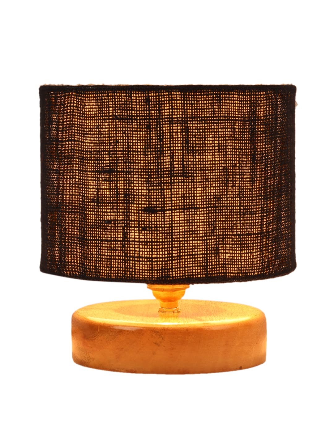 Black Jute Shade Lamp with Natural Wood Base for Decoration/Office/Home/Gifting/Study for Office/Home/Gifting -(7x7x7) Inches -