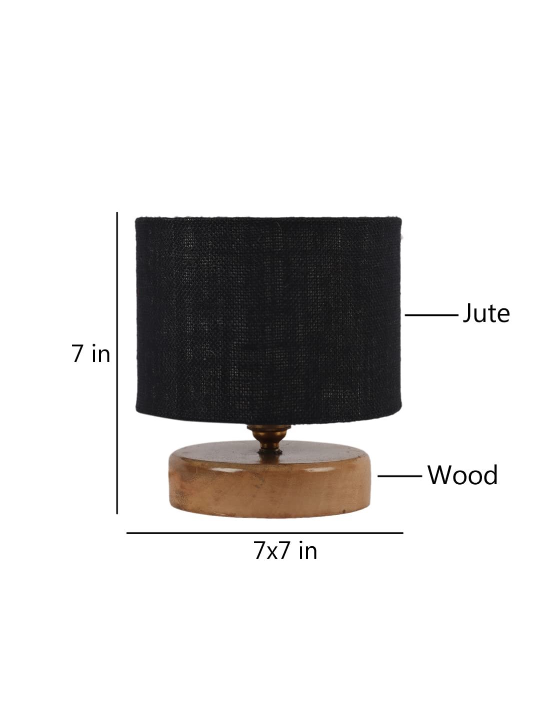 Black Jute Shade Lamp with Natural Wood Base for Decoration/Office/Home/Gifting/Study for Office/Home/Gifting -(7x7x7) Inches -