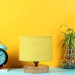 Yellow Jute Shade Lamp with Natural Wood Base for Decoration/Office/Home/Gifting/Study for Office/Home/Gifting -(7x7x7) Inches –