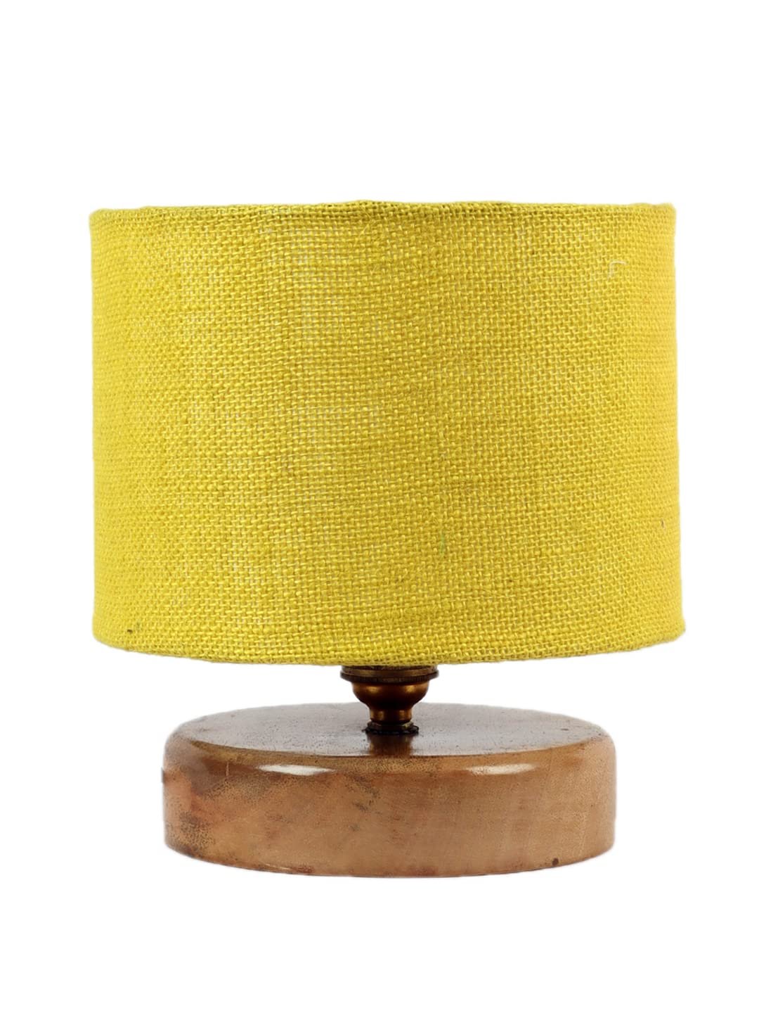 Yellow Jute Shade Lamp with Natural Wood Base for Decoration/Office/Home/Gifting/Study for Office/Home/Gifting -(7x7x7) Inches -