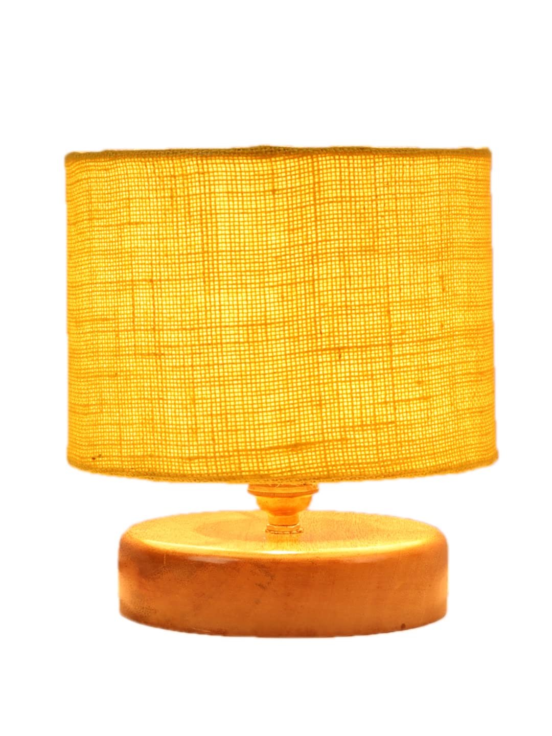 Yellow Jute Shade Lamp with Natural Wood Base for Decoration/Office/Home/Gifting/Study for Office/Home/Gifting -(7x7x7) Inches -