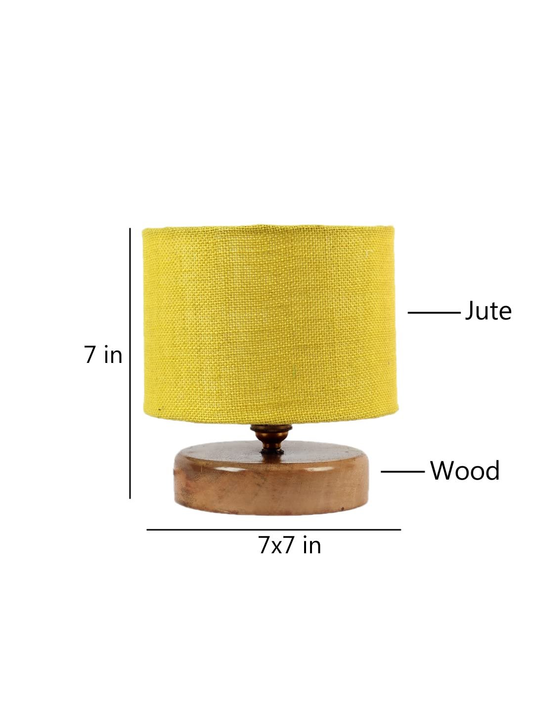 Yellow Jute Shade Lamp with Natural Wood Base for Decoration/Office/Home/Gifting/Study for Office/Home/Gifting -(7x7x7) Inches -