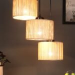Bamboo Round Drum Cluster Hanging Lamp for Living Room