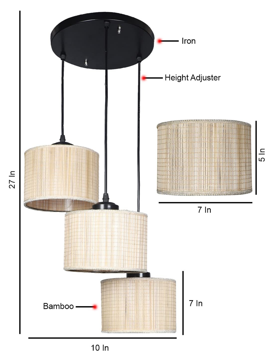 Bamboo Round Drum Cluster Hanging Lamp for Living Room