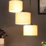 Off-White Cotton Round Drum Cluster Hanging Lamp
