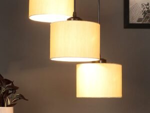 Off-White Cotton Round Drum Cluster Hanging Lamp