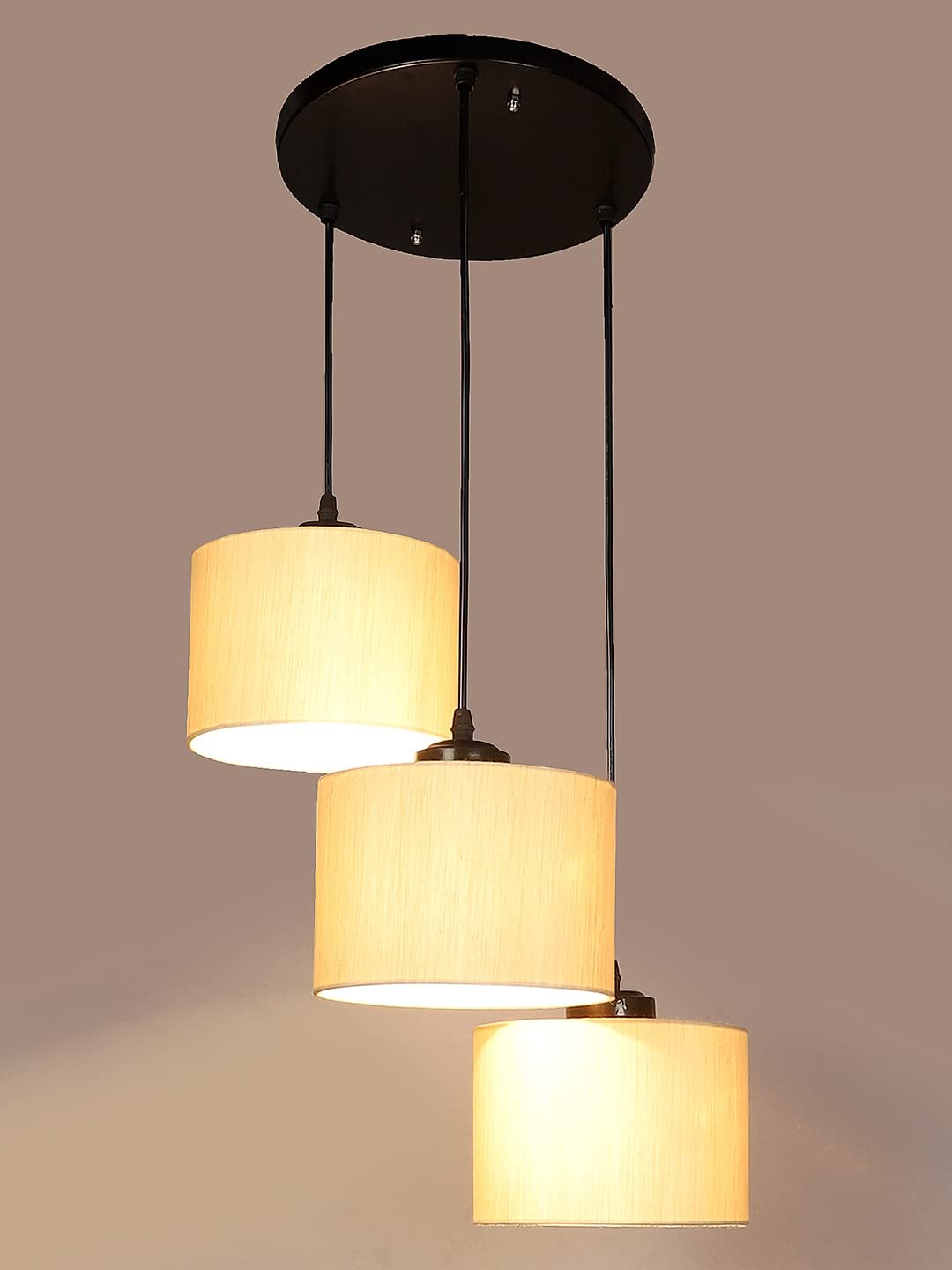 Off-White Cotton Round Drum Cluster Hanging Lamp